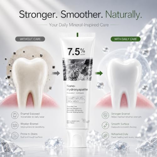 7.5% Hydroxyapatite Toothpaste for Enamel Protection, Fluoride-Free Formula with Gentle Mint, for Sensitive Teeth, Daily Protection, Long-Lasting Fresh Breath, 4.23 Oz (Grey，3PC) Grey 4.23 Fl Oz (Pack of 3)