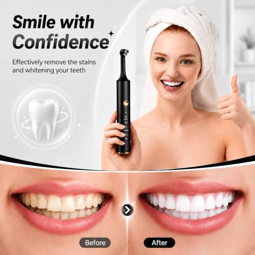Tooth Polisher, Tooth Whitening Kit for Teeth Cleaning and Whitening, Rechargeable Teeth Polisher for People/Pets,Teeth Cleaning Kit with 5 Brush Heads (Black, Large, Style-A) Black 1 Count (Pack of 1)
