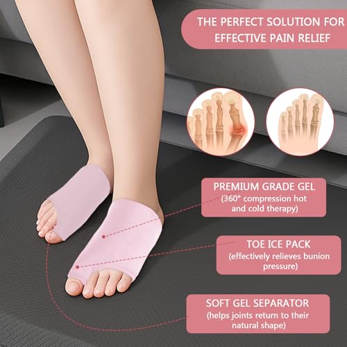 Foot Ice Packs Big Toe for Bunion Relief Gout Pain Relief, Reusable Hot & Cold Therapies Toe Ice Pack for Swelling, Sprained, Sport Injuries, Fasciitis, Post-Surgery Recovery (Pink) Pink