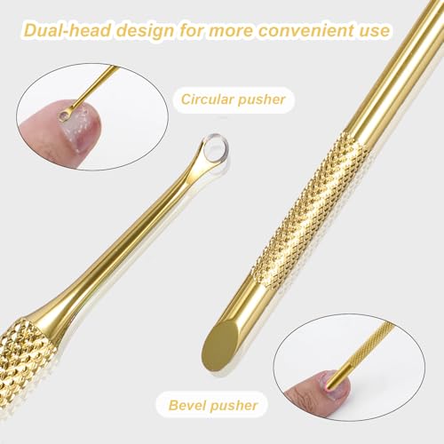 2 Pieces Gold Double-Ended Stainless Steel Cuticle Pusher Cuticle Remover With 150 Grit Sandpaper Sheets Nail Prep Tools Russian Manicure Kit Nail Cuticle Pusher for Women