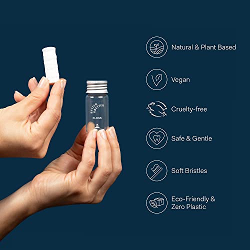 Better & Better Natural Floss in Refillable Glass Jar | 100% Plant-Based Waxed Dental Floss | with Natural Jojoba Oil & Peppermint, Zero Plastic | 3 Floss Bobbins (Each 30m/32.8yd)