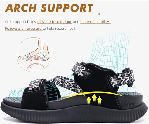 KuaiLu Womens Orthopedic Walking Sandals with Arch Support Recovery Cushion 9 Black