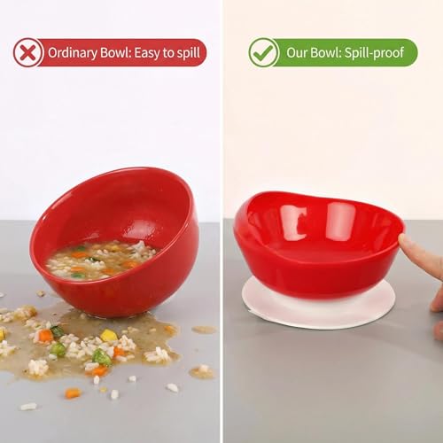 Non-Skid Suction Base Plates & Bowls Set, Adaptive Spill Proof Scoop Dinnerware for Elderly, Disabled, Parkinson’s, Dementia – Self-Feeding Aid，Red (Bowl+Plate) Red(bowl+plate)