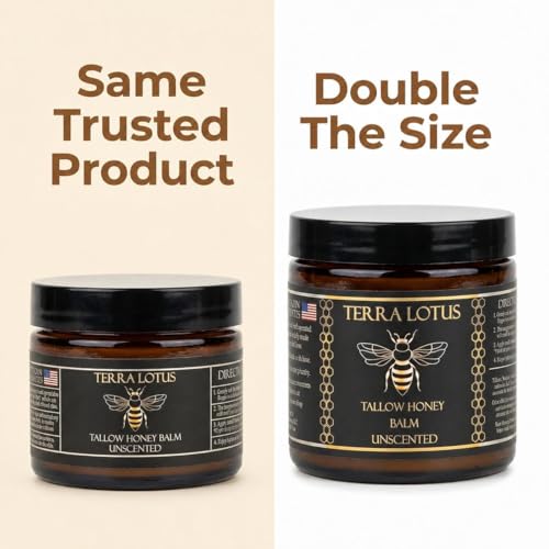 Terra Lotus - Organic Grass-Fed Beef Tallow Balm with Raw Honey - Moisturizing Cream - Handmade All-Natural Moisturizer (4 Oz, Unscented) 4 Fl Oz (Pack of 1)