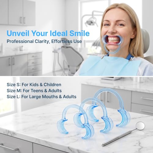 Dental Cheek Retractor C Shape Mouth Opener Size S,M,L, Pack of 3 (Blue, 3PCS-S/M/L) Blue