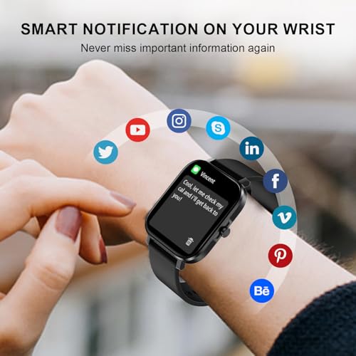 Smart Watch for Men Women SmartWatch 1.83" for iPhone Samsung Android Phone Compatible, Fitness Tracker Watch with Pedometer, Heart Rate/Sleep Monitor, Blood Oxygen, IP68 Waterproof Black