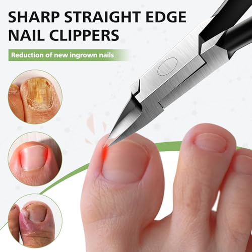 BALUCA Toenail Clippers Straight Blade for Thick Toenails and Ingrown Nails, Professional Stainless Steel Fingernail Toenail Clippers Trimmers for Seniors, Men and Adult - Black
