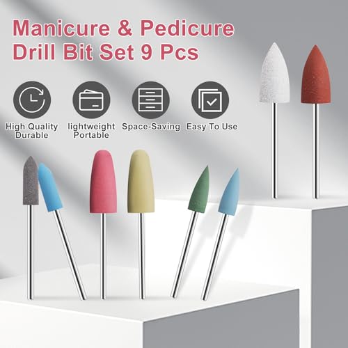 8Pcs Silicone Rubber Nail Drill Bit with 16 Holes Bits Holder Set 3/32'' Nail Art Silicone Polishing Drill Bits for Manicure Pedicure, Gel Grinding and Polishing Tools Purple Set