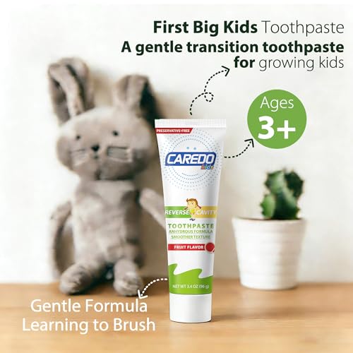 CAREDO Kids Cavity Repair Reversal Toothpaste – Hydroxyapatite Repair for Early Tooth Decay, Braces-Friendly, First Big Kids Remineralizing, Holistic Nighttime Enamel Care, Fluoride-Free Fruity 3.4oz