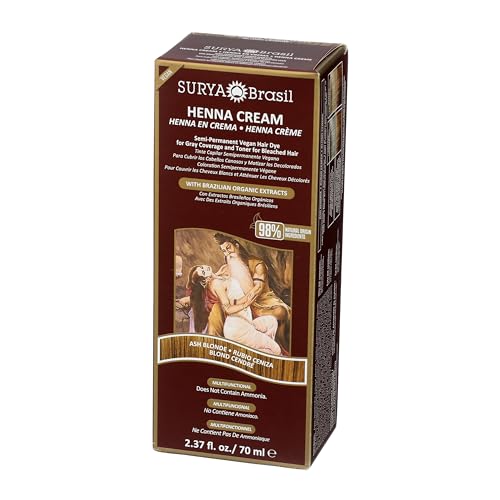 Surya Brasil Henna Cream Ash Blonde - 98% Natural Ingredients, Vegan, Cruelty-Free, Eco-Friendly, Semi-Permanent Hair Color, Deep Hydration & Shine, 2.37 oz 2.37 Fl Oz (Pack of 1)