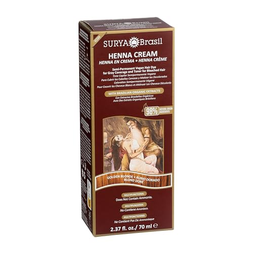 Surya Brasil Henna Cream Golden Blonde - 98% Natural Ingredients, Vegan, Cruelty-Free, Eco-Friendly, Semi-Permanent Hair Color, Deep Hydration & Shine, 2.37 oz