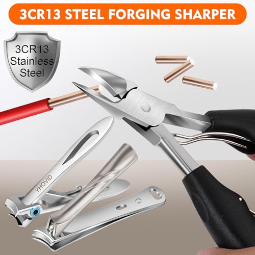 Toe Nail Clippers for Men, Toenail Clippers for Thick Nails for Seniors, German Ultra Sharp Stainless Steel Fingernail Clipper with Catcher, Heavy Duty Ingrown Nail Cutter Long Handle with Wide Jaw 4 in1 Toenail Clippers Set