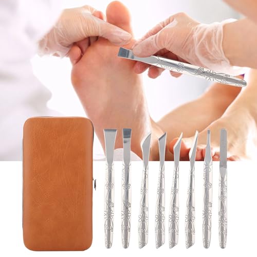 Pedicure Knife Set for Feet, 8Pcs Nail Knife for Ingrown Nails, Stainless Steel Podiatry Tools Professional with PU Leather Box, Callus Scraper Set for Care Feet Grooming