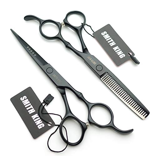 6.0 Inches Hair Cutting Scissors Set with Combs Lether Scissors Case,Hair cutting shears Hair Thinning shears For Personal and Professional (Matt black) 6.0 Inch Matt Black