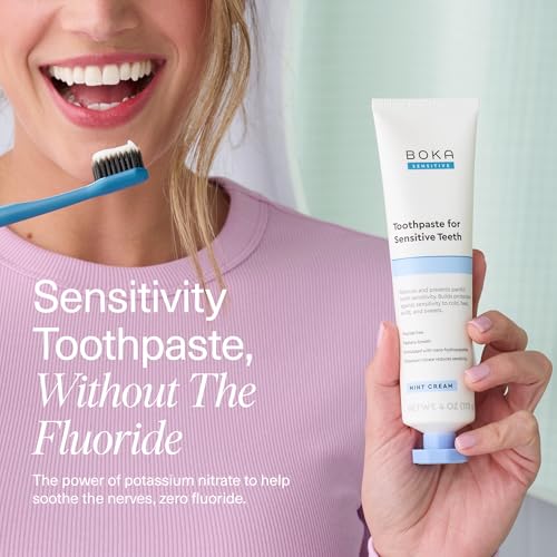 Boka Sensitive Toothpaste - Fluoride Free, 5% Potassium Nitrate, Nano Hydroxyapatite, 4oz with Boka Brightboost Whitening Powder