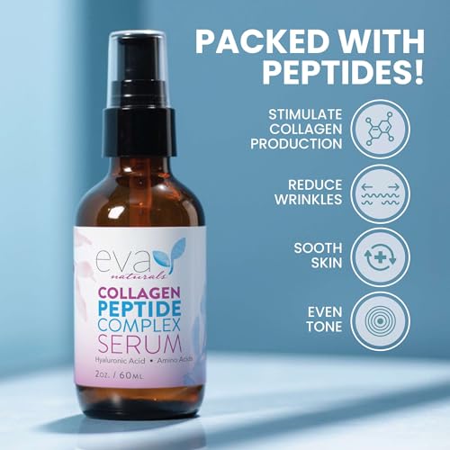 Eva Naturals Multi Peptide Face Serum, Firm, Hyaluronic Acid, 2 oz, 2 Pack Peptide Serum 2 Fl Oz (Pack of 2)