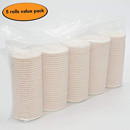 Hospora Thick Latex-Free Compression Cotton Elastic Bandage (4 inches, 5 Rolls) 4 Inch (Pack of 5)