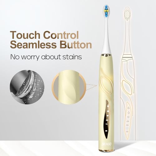 SEAGO Electric Toothbrushes for Adults, Rechargeable Toothbrushes with 8 Brush Heads,5 Modes, Toothbrush with Pressure Sensor,Sonic Toothbrush,SG-2753(Beige) Beige