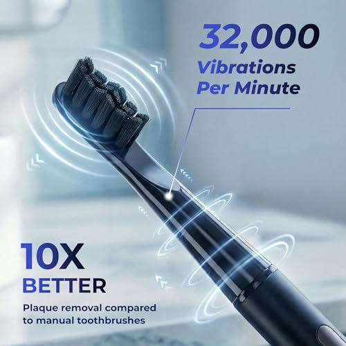 ALIENONE Ultra Slim Sonic Electric Toothbrush - Smart Pressure Sensor for Sensitive Teeth & Gums, 32,000 Vibrations, IPX6 Waterproof Aluminum Body, 45-Day Battery, Wireless USB Charging & Travel Case