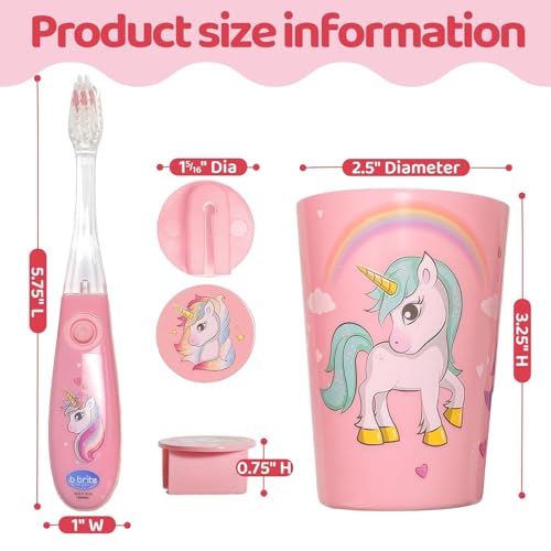 Lily's Home Kids Flashing Timer Toothbrush with Soft Bristles, Rising Cup & Cover - Fun 2-Min Light-Up Brushing for Children - Toddler Toothbrush Kit (Unicorn) - Set of 2 Unicorns