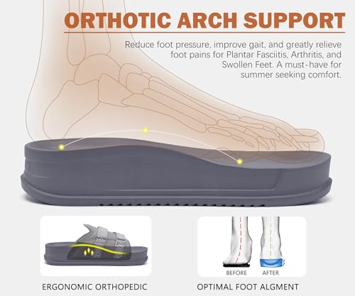 KuaiLu Mens Orthotic Sandals Comfort Arch Support Fabric Sandal Slippers 12 Dark Grey