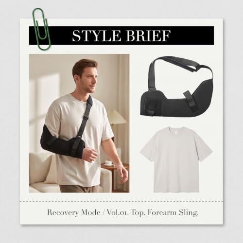 Elbow Immobilizer Arm Sling with L-Shaped Aluminum Support Plates, Breathable Forearm Brace with Wide Padded Shoulder Strap, 5 Adjustable Straps for Fracture, Sprain, Post Surgery Recovery(Black-M) Black Medium