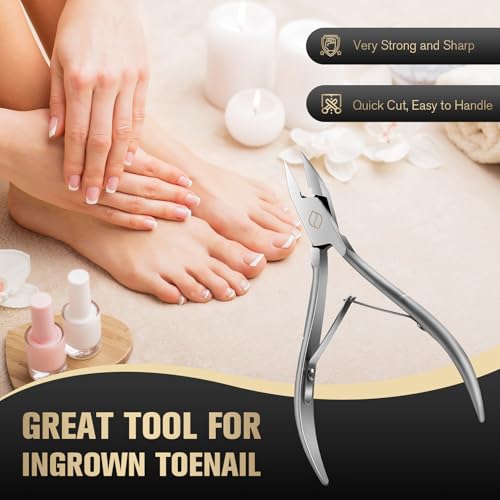 FERYES Ingrown Toenail Clippers Straight Blade Toe Nail Clippers for Thick Nails for Seniors, Stainless Steel Nail Clippers for Thick Toenails - Ultra-Slim 16mm Blade Fingernail Clippers Silver