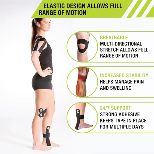 Pro-Tec Athletics Kinesiology Tape, Pre-Cut Strips for Muscle Tightness, Soft Tissue Support, Circulation, Reduced Fatigue Pink/Black