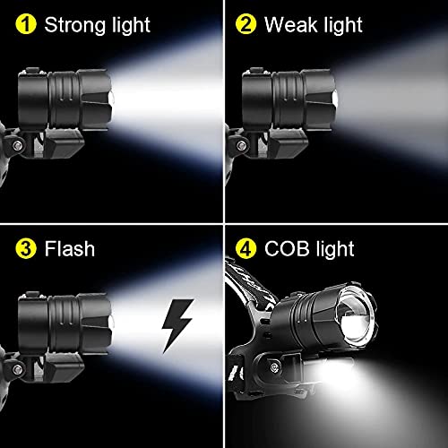 Headlamp USB Rechargeable Super Bright High Lumens,XHP90 LED Headlamps with Power Bank Function Head Torch,Waterproof Zoomable 4 Modes Powerful Headlight for Hunting,Fishing,Camping