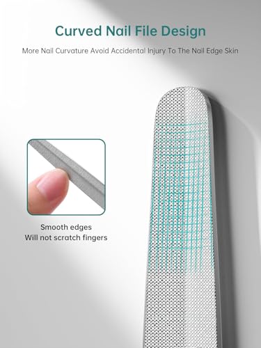 MR.GREEN Curved Nail File – Double-Sided Metal Nail File for Men & Women with Protective Travel Case, Ergonomic Anti-Slip Handle, Washable & Reusable, for Fingernails & Toenails(Medium) Medium