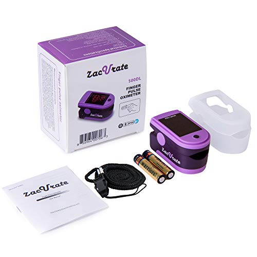 Zacurate Pro Series 500DL Fingertip Pulse Oximeter Blood Oxygen Saturation Monitor with Silicone Cover, Batteries and Lanyard (Mystic Purple) Mystic Purple