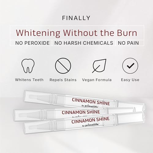 Primal Life Organics Real White Teeth Whitening Pens, All-Natural, Peroxide-Free, Sensitivity-Free, 3 Pack (Cinnamon)