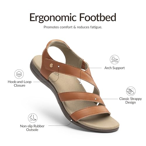 Rihero Women's Summer Orthopedic Arch Support Flat Sandals 10 Tan