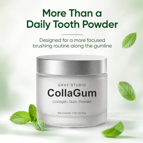 Collagen Tooth Powder, Collagen Gum Powder with Hydroxyapatite & Natural Vitamins for Daily Gumline Care, Peppermint Oral Care Powder for Brushing Routine, 1.76oz
