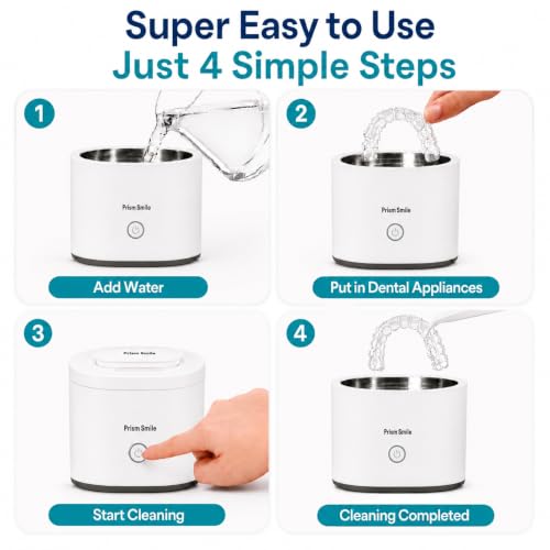 Ultrasonic Retainer Cleaner Machine, 42kHz Portable Dental Cleaning Pod for Retainers, Aligners, Night Guards, Mouth Guards and Dentures, 200ml One-Touch Dental Appliance Cleaner