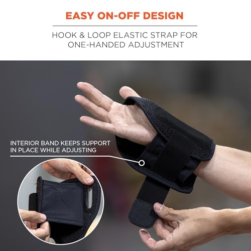 Ergodyne ProFlex 4005 Wrist Brace, Splint Open Stay for Structured Wrist Support, Adjustable Single Strap Black Small
