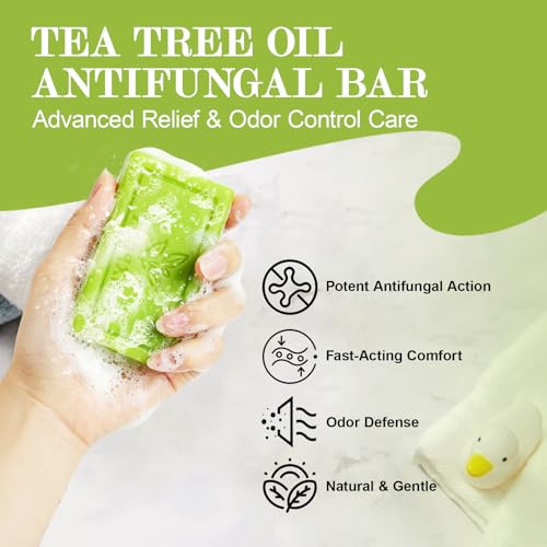 Antifungal Soap-Antibacterial Soap Bar with Tea Tree Oil- Body & Face Wash for Acne, Folliculitis, Eczema, Body Odor, Jock Itch, Athletes Foot, Tinea Versicolor (3Bars Original Tea Tree x 2.82 oz)