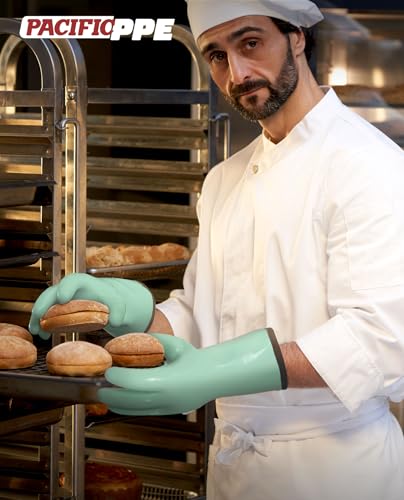 PACIFIC PPE Waterproof Silicone Oven Gloves, Heat Resistant, Food Grade Large