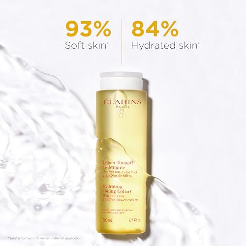 Clarins Hydrating Toning Lotion | Cleanses, Tones, Hydrates and Balances Skin's Microbiota |Plant-Based Ingredients, Including Aloe Vera | Alcohol-Free | Normal to Dry Skin Types Hydrating Toning Lotion 6.7 Fl Oz (Pack of 1)