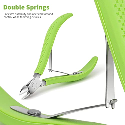 FVION Cuticle Clippers – Small Cuticle Trimmer, Rubber Coated Handle Manicure Tools – Full Jaw Cuticle Cutter for Nails (9mm) Green
