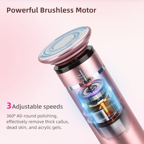 Cordless Electric Foot File & Callus Remover - Professional Pedicure Tool with 4 Nano Glass Grinding Heads, Dead Skin Remover for Cracked Heels and Rough Feet - Rechargeable Foot Sander