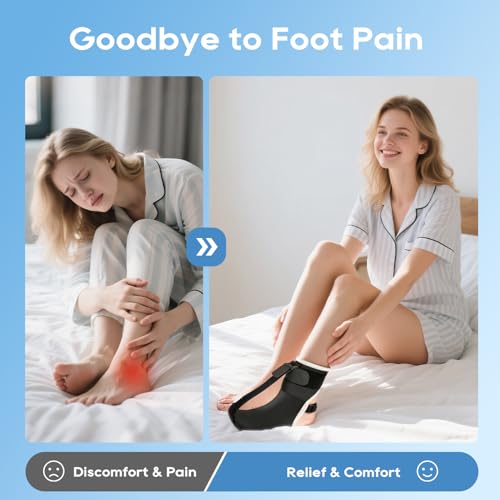 Plantar Fasciitis Night Splint Socks - Soft Plantar Fasciitis Relief Brace for Heel Spurs, Achilles Tendonitis & Foot Drop - Comfortable Sleep Foot Brace for Women and Men Black-M