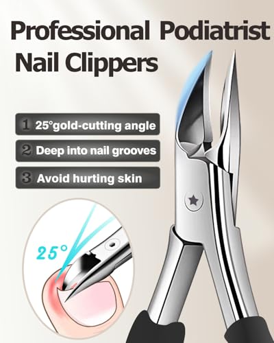 Heavy Duty Podiatrist Toenail Clippers for Thick and Ingrown Nails, Super Sharp and Effort-Saving Toe Nail Clippers, Safe Stainless Steel Ingrown Toenail Tool with Curved Blade for Seniors, Adults Black