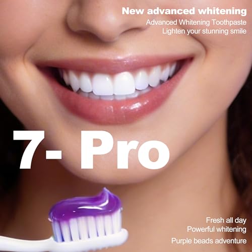 7-Pro Whitening Toothpaste with 7 Probiotics, Advanced Stain Removal Formula for Gum Health, Purple Burst Beads for Fresh Breath, Fluoride-Free & Enamel Safe (3 PCS)