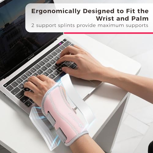 Copper Compression Advanced Wrist Brace - Copper Infused Adjustable Orthopedic Support Splint for Pain, Carpal Tunnel, Arthritis, Tennis Elbow, Tendinitis, RSI, Ganglion Cyst for Men Women Right L/XL Pink Right-L/XL