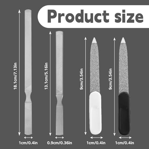 Metal Nail File Kit - 4PCS Professional Stainless Steel Long Nail Files