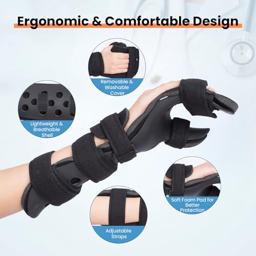 Stroke Resting Hand Splint with Finger Support - Night Immobilizer & Wrist Brace for Flexion Contractures, Carpal Tunnel, Arthritis, Stroke Recovery Pain Relief (Medium, Left Hand) Medium