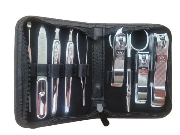 777 Three Seven Nail Clipper Set TS-800C 손톱깍기 Professional 9-in-1 Manicure Pedicure Kit with Travel Case | Stainless Steel Nail Clippers, Scissors, File & Grooming Tools | Made in Korea | DAHLORE