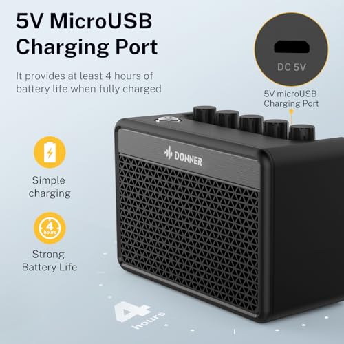 Donner Mini Electric Guitar Amp DA-10, 5W Portable Small Guitar Amplifier Black