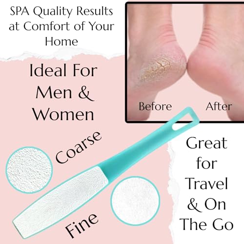 3 ALAZCO Double Sided Foot File Pumice Ergonomic Handle Scrubber Immediate Result Smooth Feet Heel Scraper Exfoliate Buffer Dead Skin Callus Corn Emery Fine & Coarse Pedicure Tool Blue X3